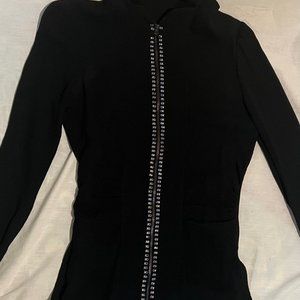 Black Crepe Cardigan with Blue Rhinestones